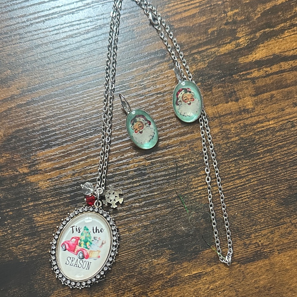 Christmas Silver Jewelry Set with Red Accents